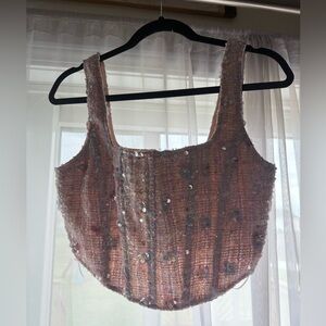 Altar'd State Sequin Embellished Crop Top - Pink and cream